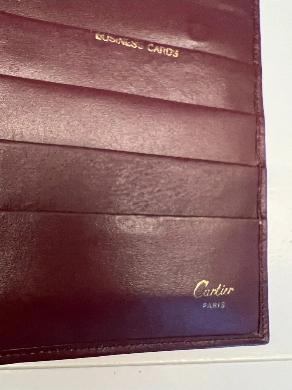 Cartier VINTAGE Burgundy Leather Document Folio with Gold Corners